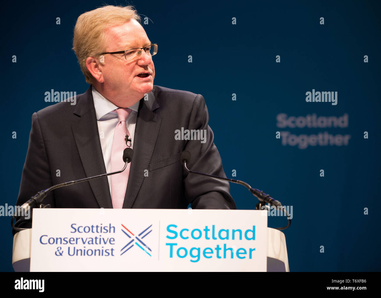 Aberdeen, Großbritannien. 3. Mai, 2019. Jackson Carlaw, stellvertretender Leiter der Schottischen Konservativen & Unionist Party, liefert seine Grundsatzrede Adresse zur Konferenz. Credit: Colin Fisher/Alamy leben Nachrichten Stockfoto