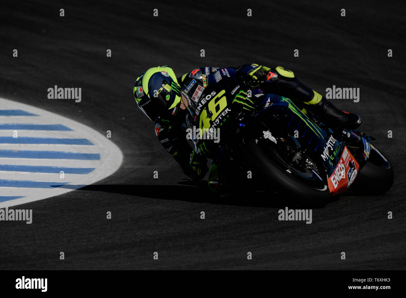 Jerez, Spanien. 3. Mai 2019. MotoGP von Spanien, Freie Praxis; Valentino Rossi (Monster Energy Yamaha Moto) freien Trainingssitzungen Credit: Aktion Plus Sport Bilder/Alamy leben Nachrichten Stockfoto