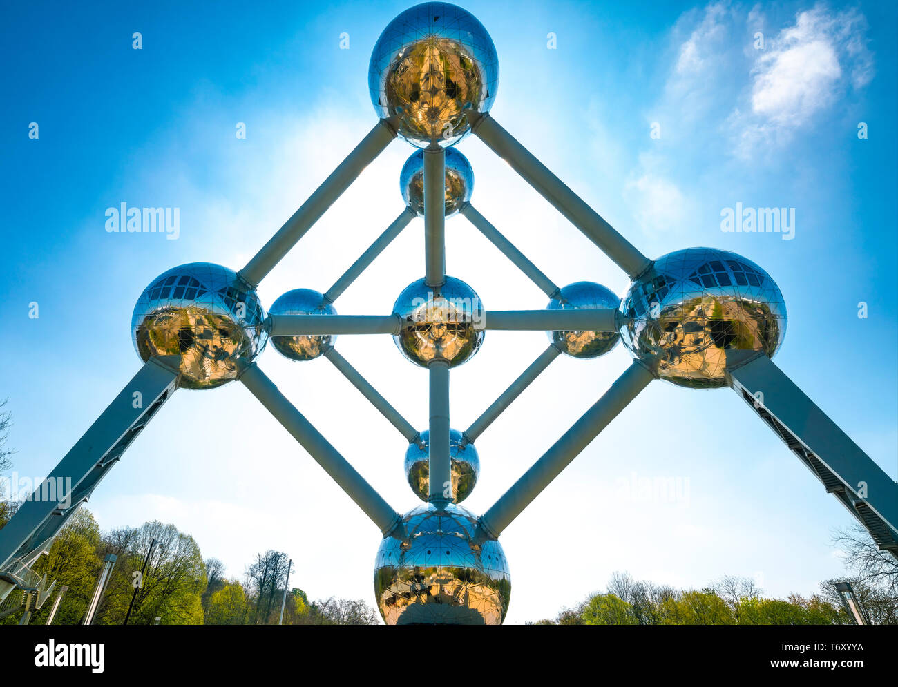 Brüssel Atomium, Bruxelles Atomium, Brüssel das Atomium Gebäude. Berühmte futuristische moderne Architektur Sehenswürdigkeiten aus den fünfziger Jahren. Stockfoto