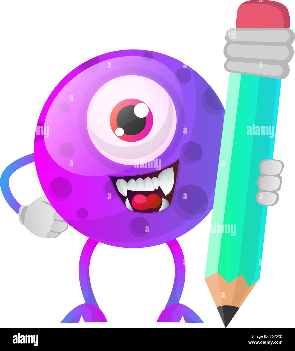 Ein gemusterte Lila monster Holding eine riesige Pen illustration Vektor auf weißem Hintergrund Stock Vektor