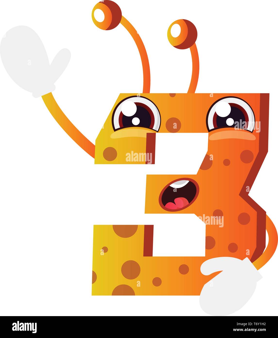 Orange Monster in Nummer drei Form illustration Vektor auf weißem Hintergrund Stock Vektor