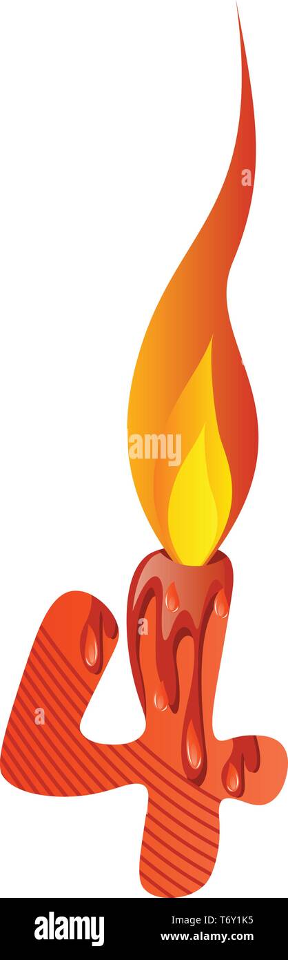Rote Zahl vier brennende Illustration Vektor auf weißem Hintergrund Stock Vektor