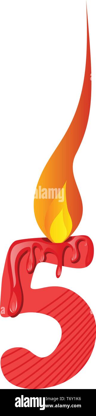 Rote Zahl Fünf brennende Illustration Vektor auf weißem Hintergrund Stock Vektor