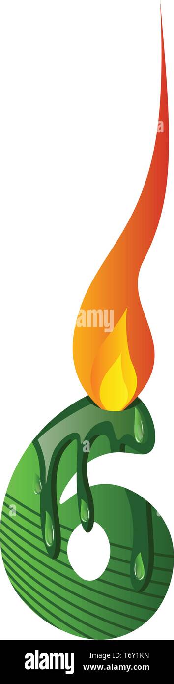 Grüne Nummer Sechs brennende Illustration Vektor auf weißem Hintergrund Stock Vektor