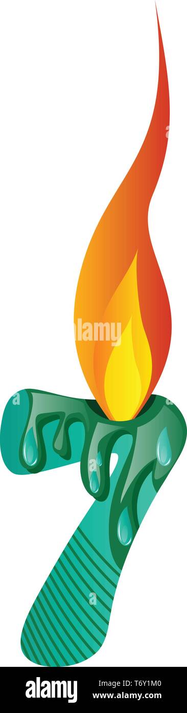 Grüne numbere Sieben brennende Illustration Vektor auf weißem Hintergrund Stock Vektor