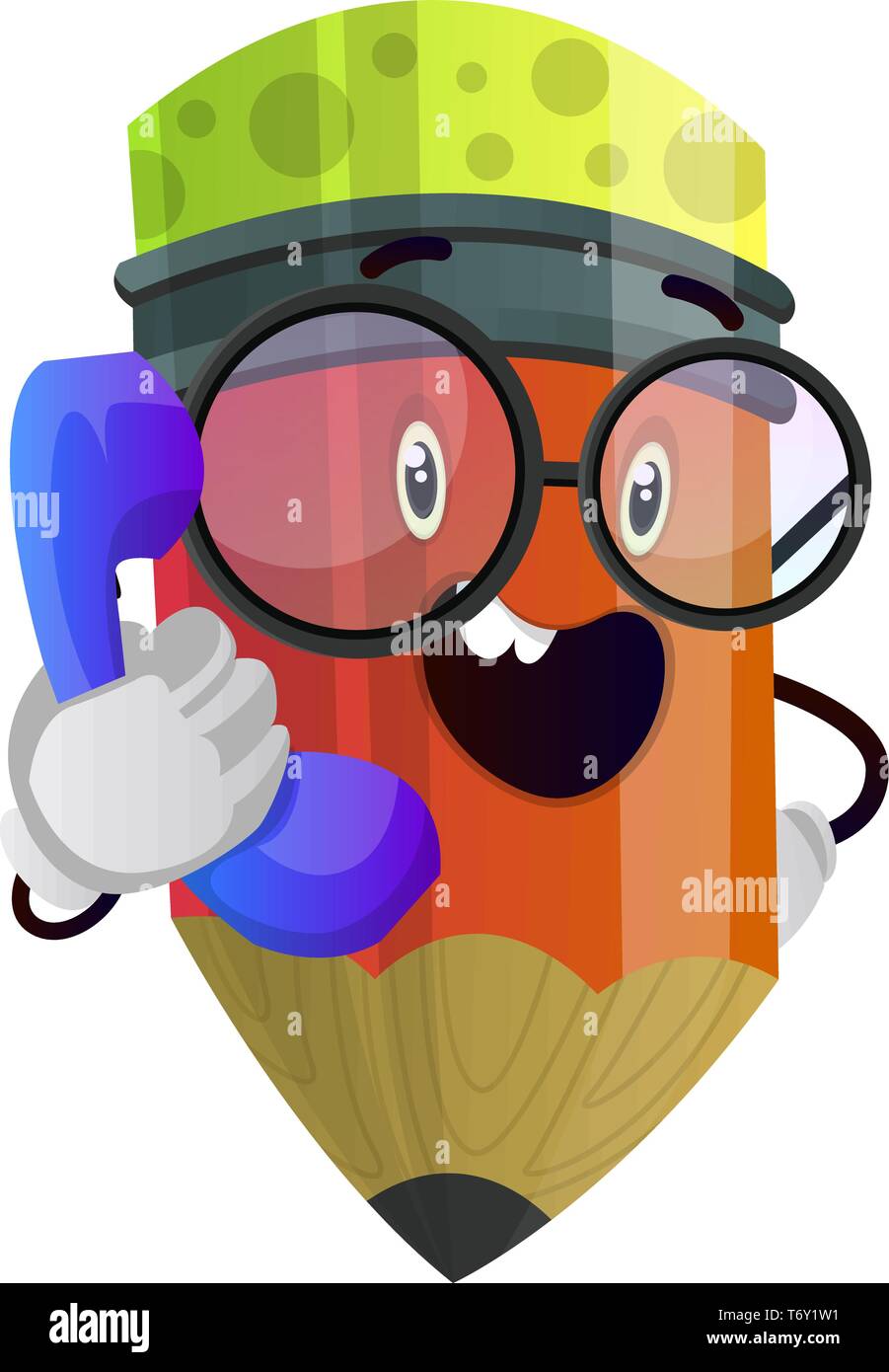 Roter Stift mit Brille und am Telefon zu sprechen Illustration Vektor auf weißem Hintergrund Stock Vektor