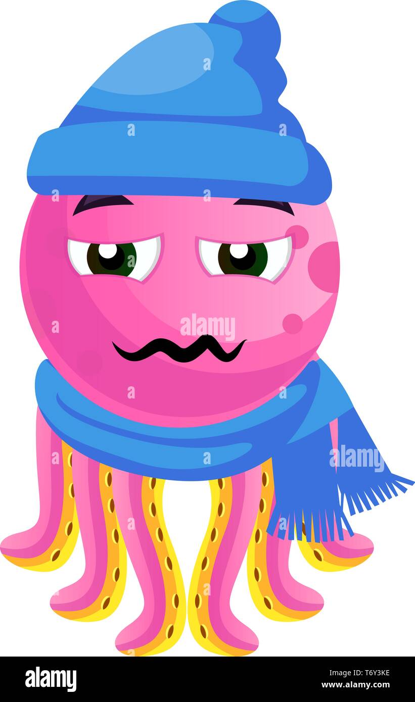 Octopus im Winter Kleidung illustration Vektor auf weißem Hintergrund Stock Vektor