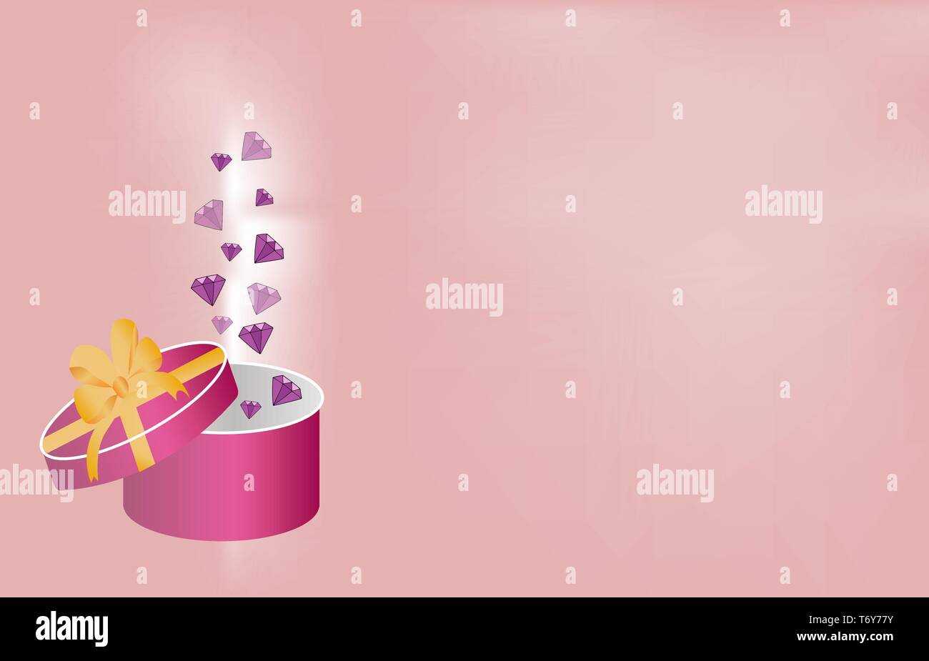 Vektor schönen Hintergrund rosa Banner für Financial Advertising store Bank mit Diamanten Juwelen in einer Geschenkbox mit Schleife gelb mit einer Überraschung Stock Vektor