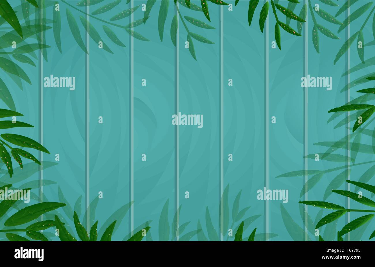 Vektor schöne Natur Hintergrund Banner auf einem Holzbrett mit Blätter grün Palm Tree Branches für Werbung im Frühjahr und Sommer Stock Vektor