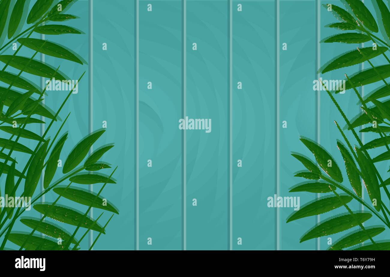 Vektor schöne Natur Hintergrund Banner auf einem Holzbrett mit Blätter grün Palm Tree Branches für Werbung im Frühjahr und Sommer Stock Vektor