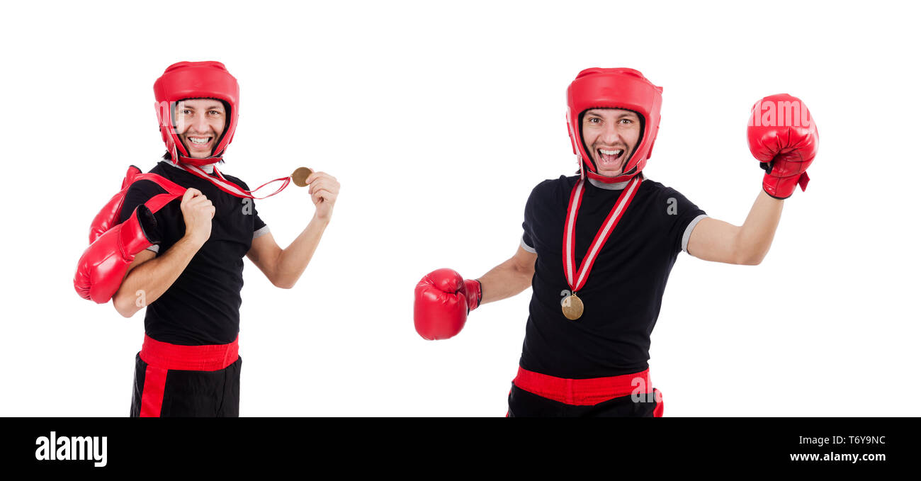 Lustige isoliert auf dem weißen boxer Stockfoto