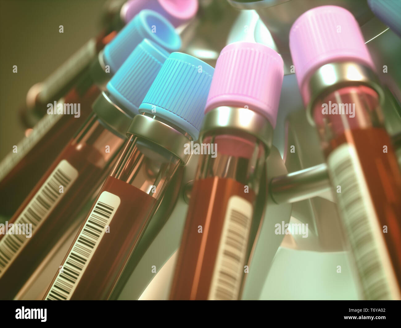 Laborgeräte zentrifugieren Blut. Konzept Bild einer Blutprobe. 3D-Darstellung. Stockfoto