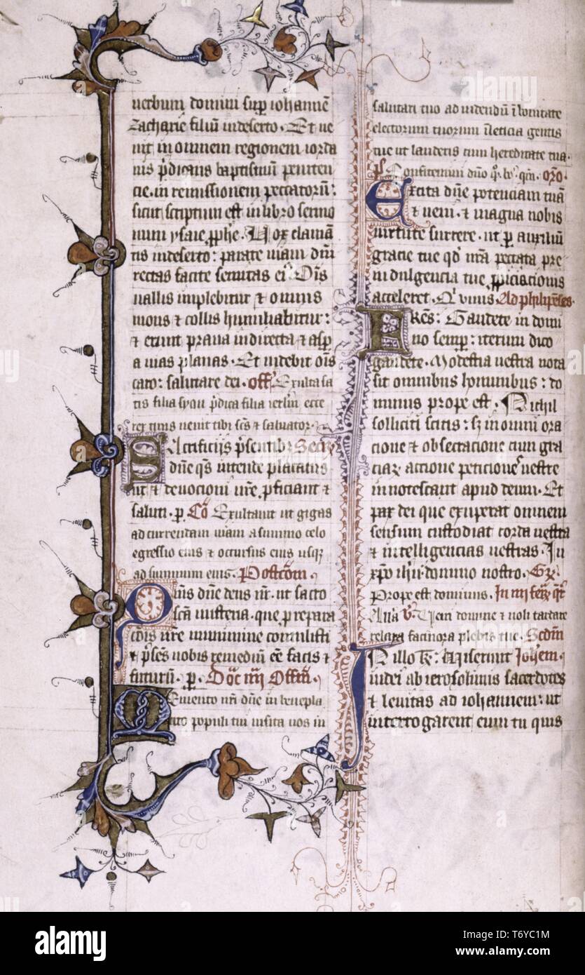 Seite aus einem alten Buch mit Ornamenten, 1407 eingerichtet. Von der New York Public Library. () Stockfoto
