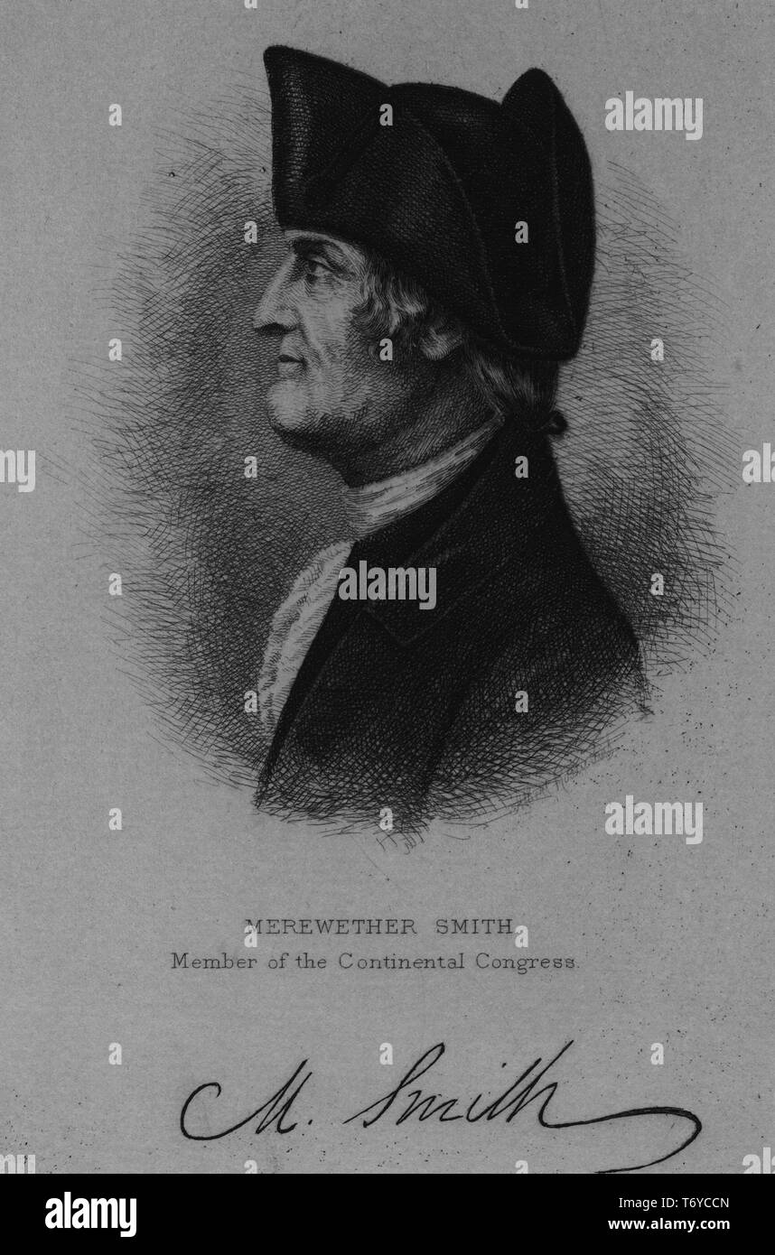 Graviert Portrait von merewether Smith, Mitglied des Kontinentalkongresses, eine Amerikanische Pflanzer aus Essex County, Virginia, 1870. Von der New York Public Library. () Stockfoto