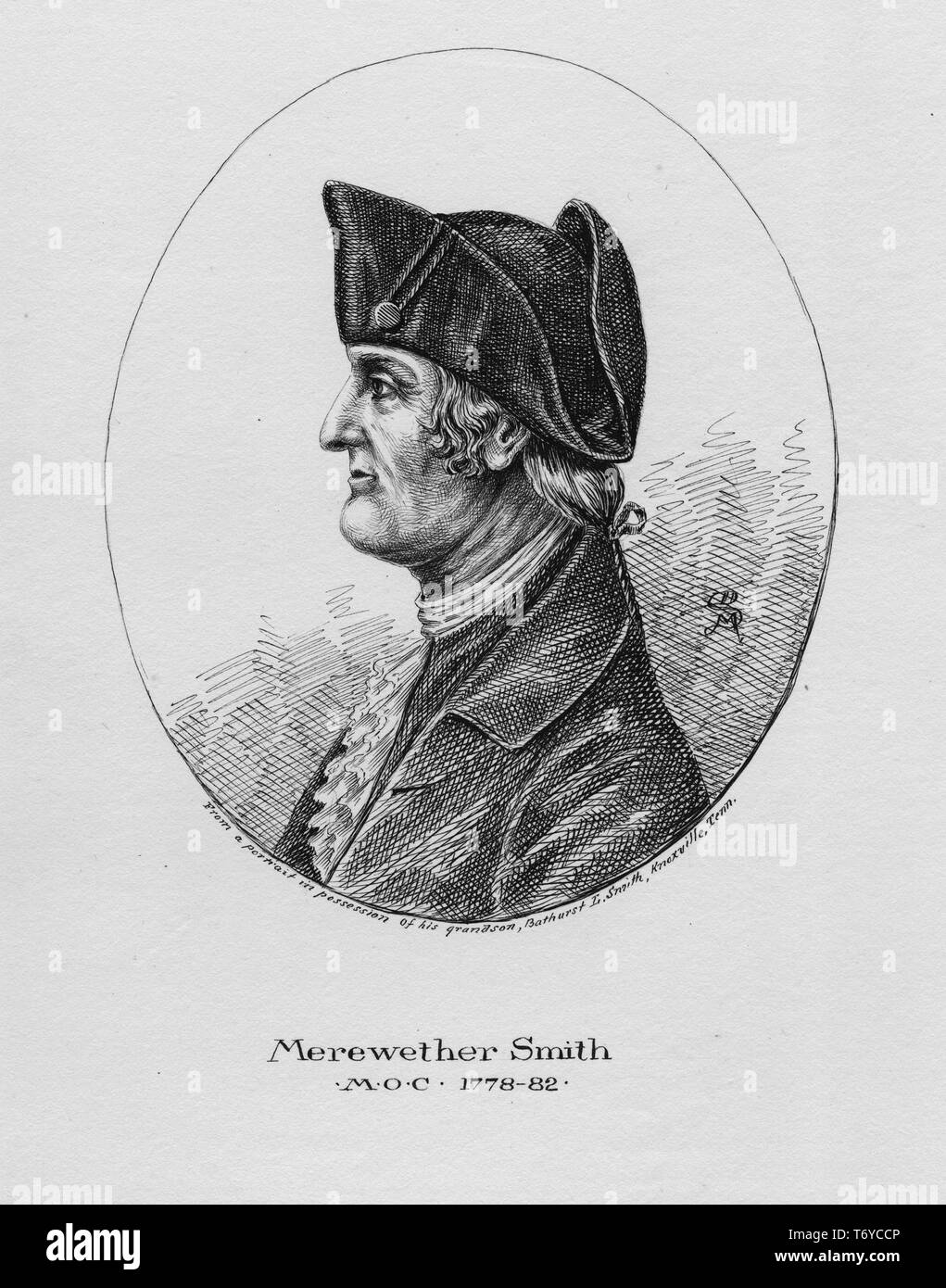 Graviert Portrait von merewether Smith, Mitglied des Kontinentalkongresses, eine Amerikanische Pflanzer aus Essex County, Virginia, 1870. Von der New York Public Library. () Stockfoto