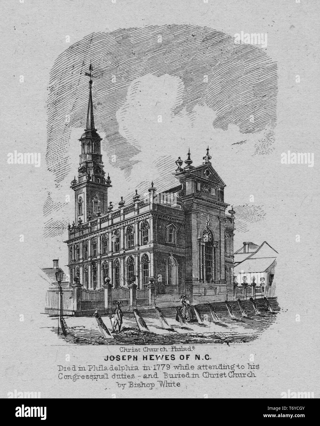 Gravur der Christus Kirche in Philadelphia, im Jahre 1695 von den Mitgliedern der Kirche von England, 1845 gegründet. Von der New York Public Library. () Stockfoto