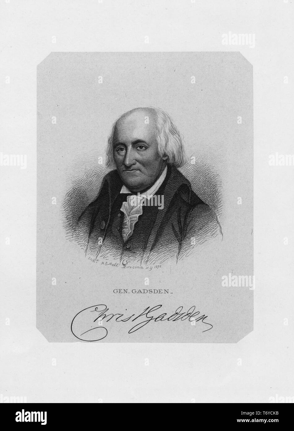 Graviert Portrait von Christopher Gadsden, Mitglied des Continental Congress, ein amerikanischer Händler, Soldat und Politiker aus Charleston, South Carolina, 1849. Von der New York Public Library. () Stockfoto