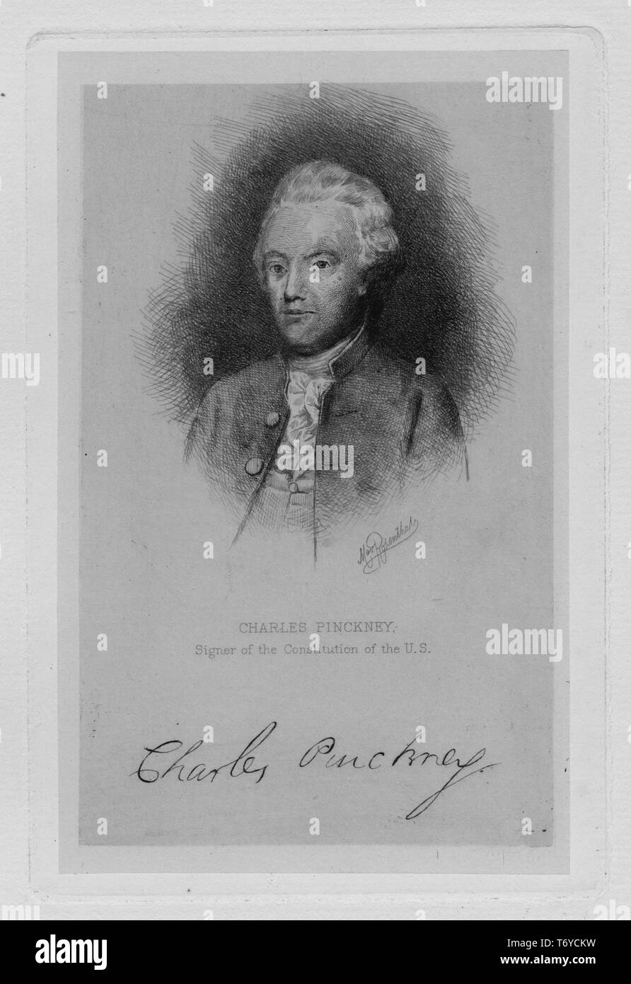 Graviert Portrait von Charles Pinckney, Unterzeichner der Verfassung der Vereinigten Staaten und der 37 Gouverneur von South Carolina, ein US-amerikanischer Politiker aus Charleston, South Carolina, 1849. Von der New York Public Library. () Stockfoto