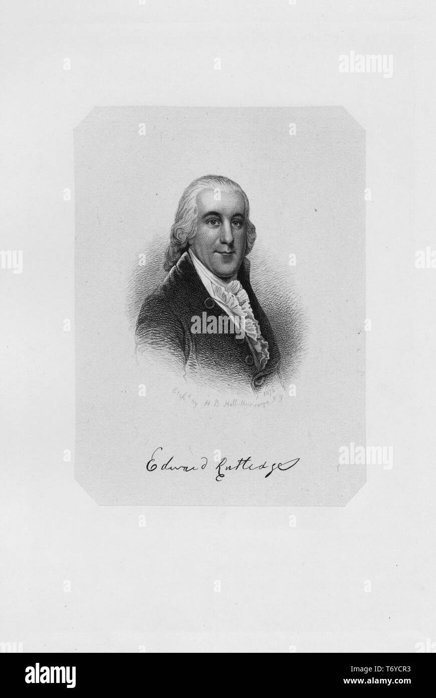 Graviert Portrait von Edward Rutledge, der jüngste Unterzeichner der Unabhängigkeitserklärung der Vereinigten Staaten und Gouverneur von South Carolina, ein US-amerikanischer Politiker aus Charleston, South Carolina, 1849. Von der New York Public Library. () Stockfoto
