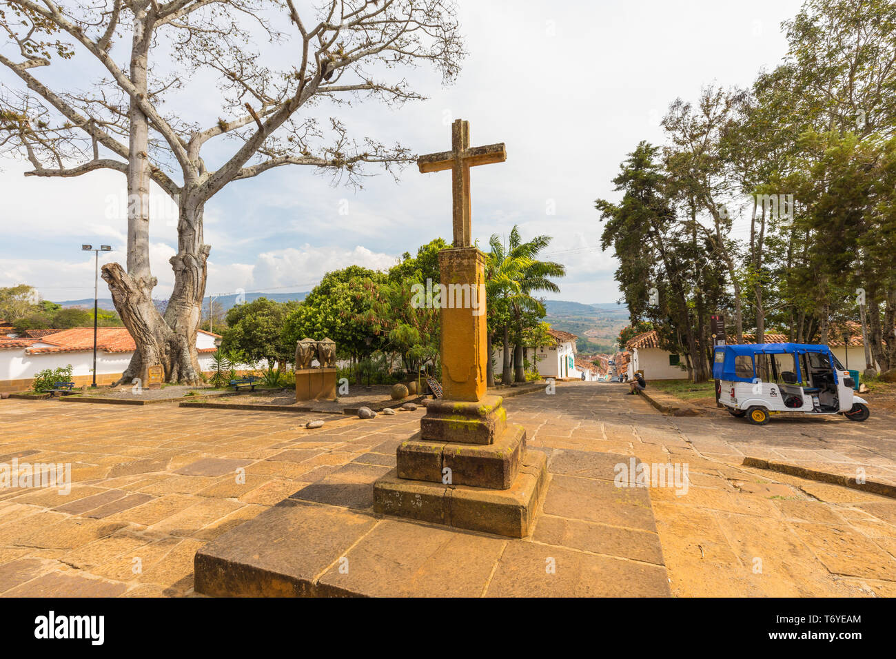Blick auf die Sixth Street von Barichara Kolumbien Stockfoto