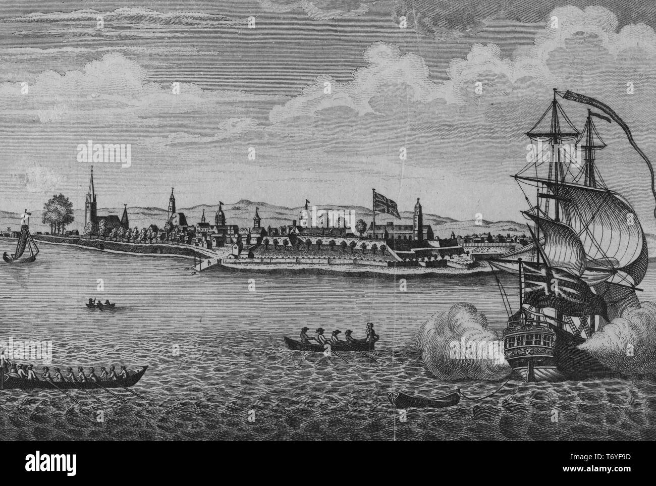 Graviert Südwesten Blick auf Fort George mit der Stadt New York, die von John carwitham, 1778. Von der New York Public Library. () Stockfoto