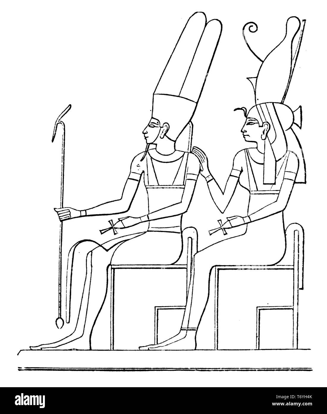 Amun und Mut, die Götter des Windes und der Fruchtbarkeit und Göttin (symbolische Mutter des Pharao) der alten ägyptischen Religion., 1885 Stockfoto