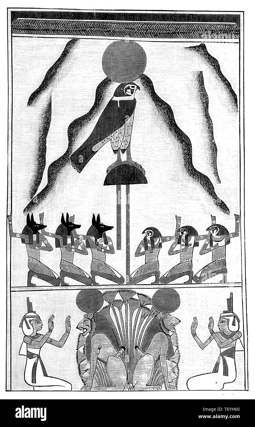 Darstellung der Sonne während der irdischen Nacht im alten Ägypten. Nach Grusons'Im Reiche des Lichts" von 1803, 1902 Stockfoto