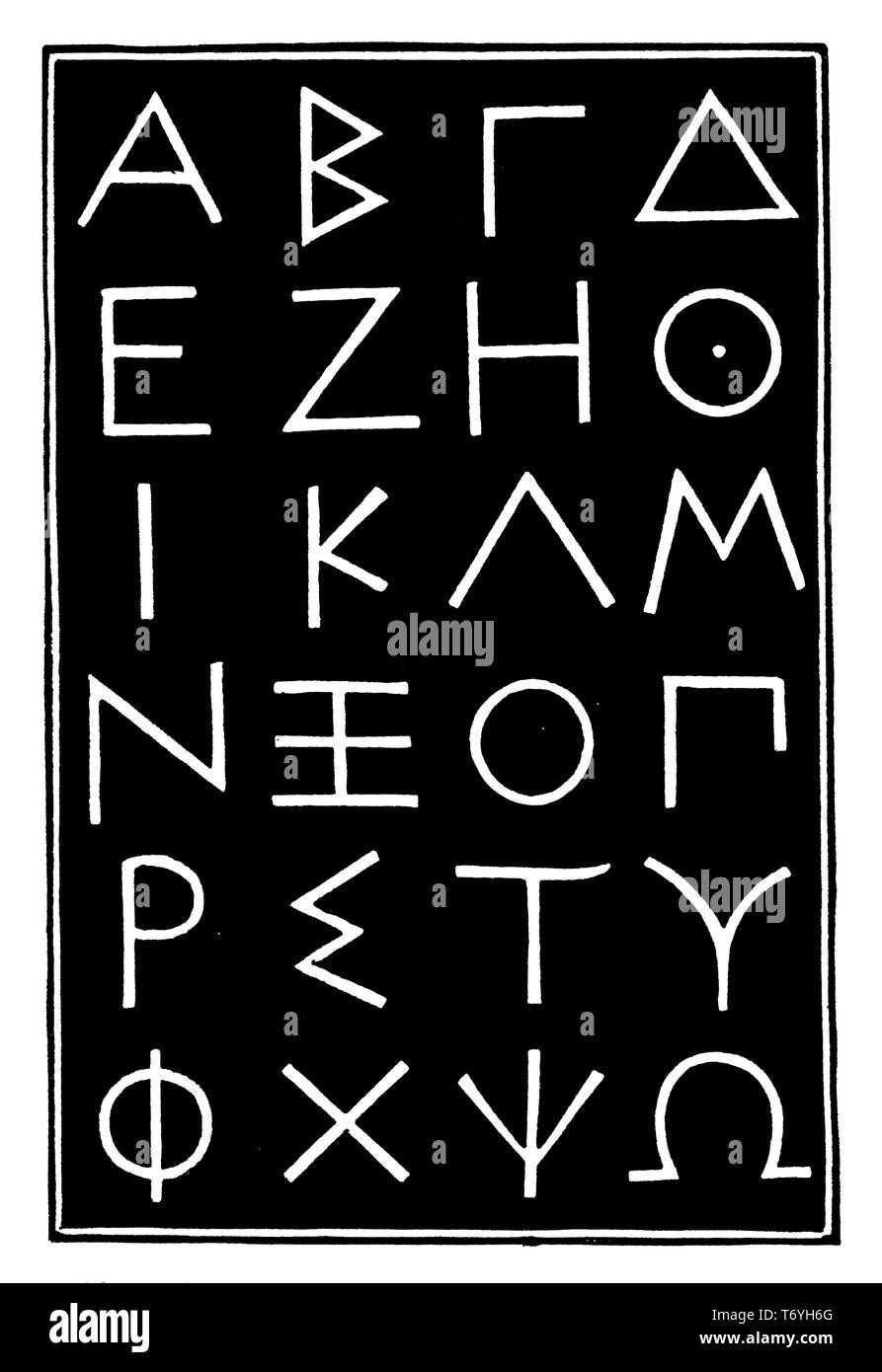 Griechische Alphabet aus einer Stele in Athen, 394 v. Chr., 1926 Stockfoto