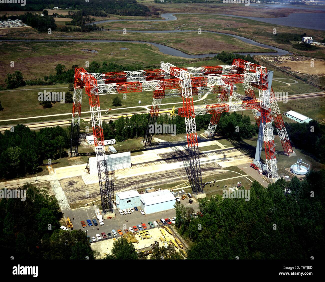 Luftaufnahme der Langley drop Testanlage am Langley Research Center, Hampton, Virginia, 8. Mai 1974. Mit freundlicher Genehmigung der Nationalen Luft- und Raumfahrtbehörde (NASA). () Stockfoto