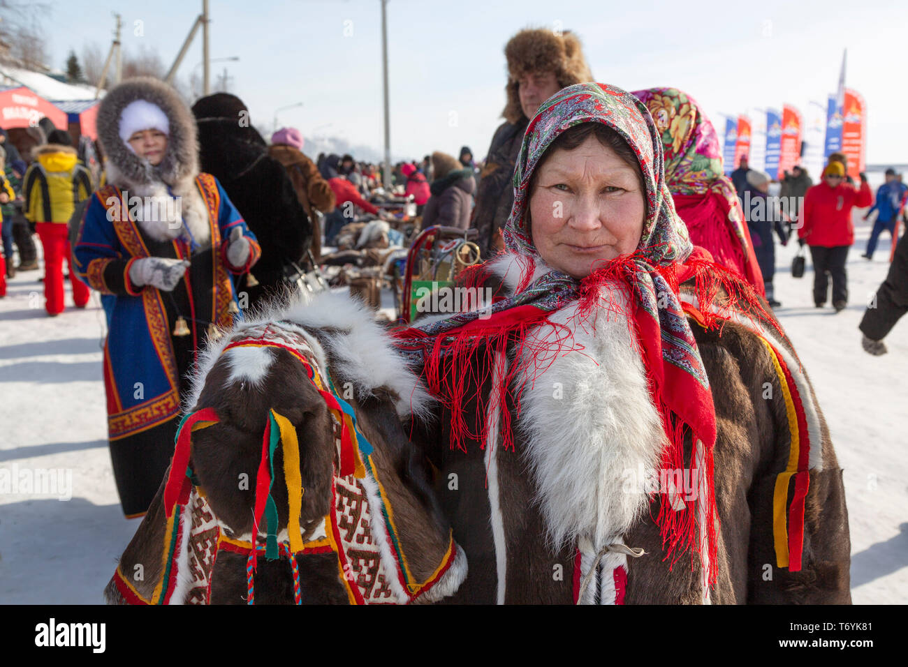 Russland, der Jamal-nenzen Autonome Region, Halbinsel Yamal. Traditionelle Rentier hat. Stockfoto