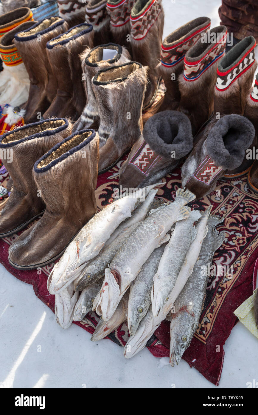Russland, der Jamal-nenzen Autonome Region, Halbinsel Yamal, traditionelle Fell stand Stockfoto