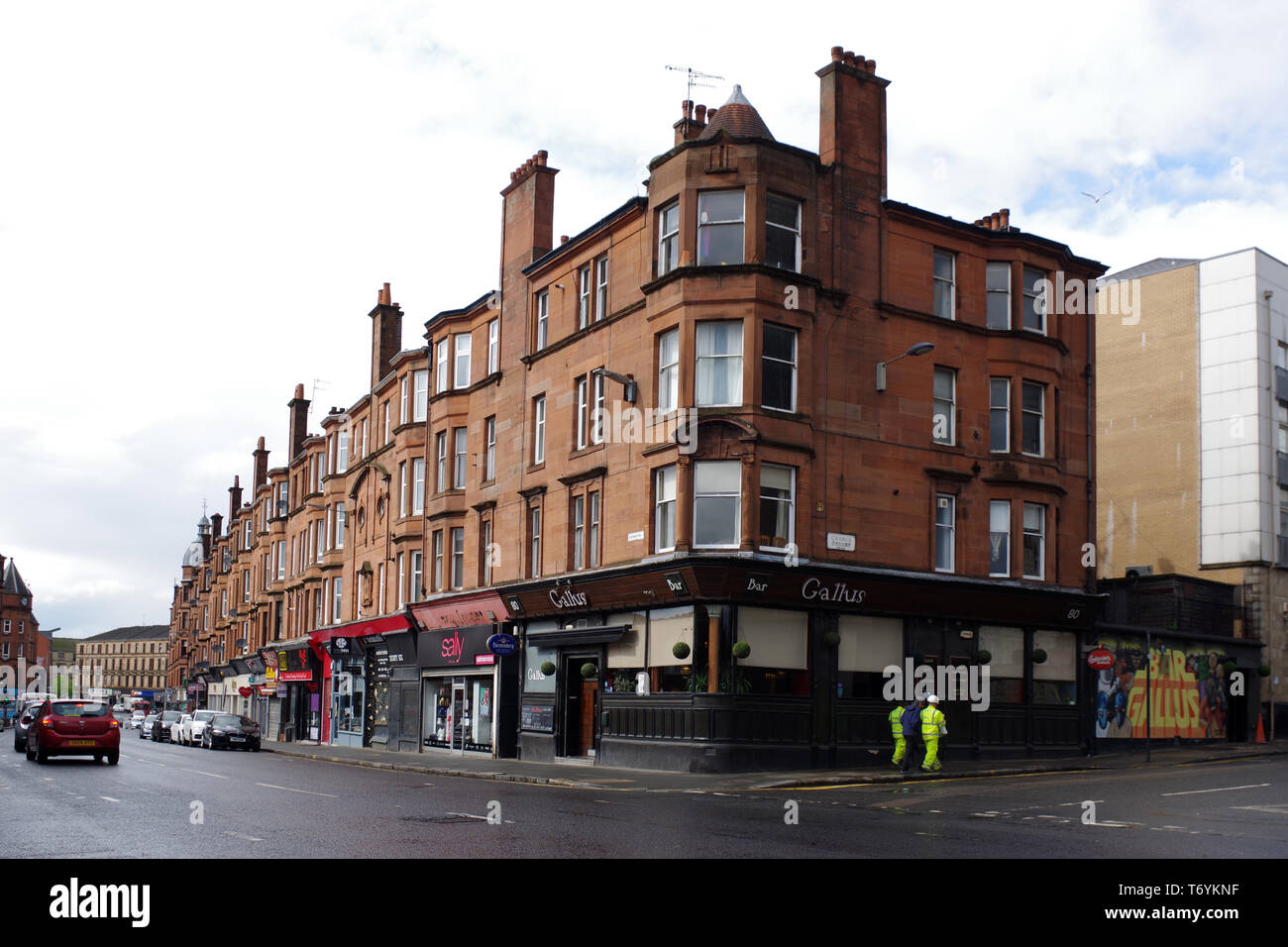 Tenement Wohnungen in Partick auf Dumbarton Road, Glasgow Stockfoto