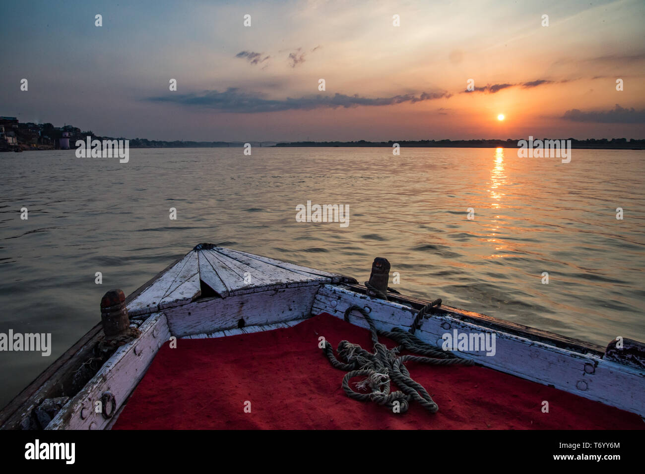 Bootsfahrt auf dem Ganges Varanasi Stockfoto