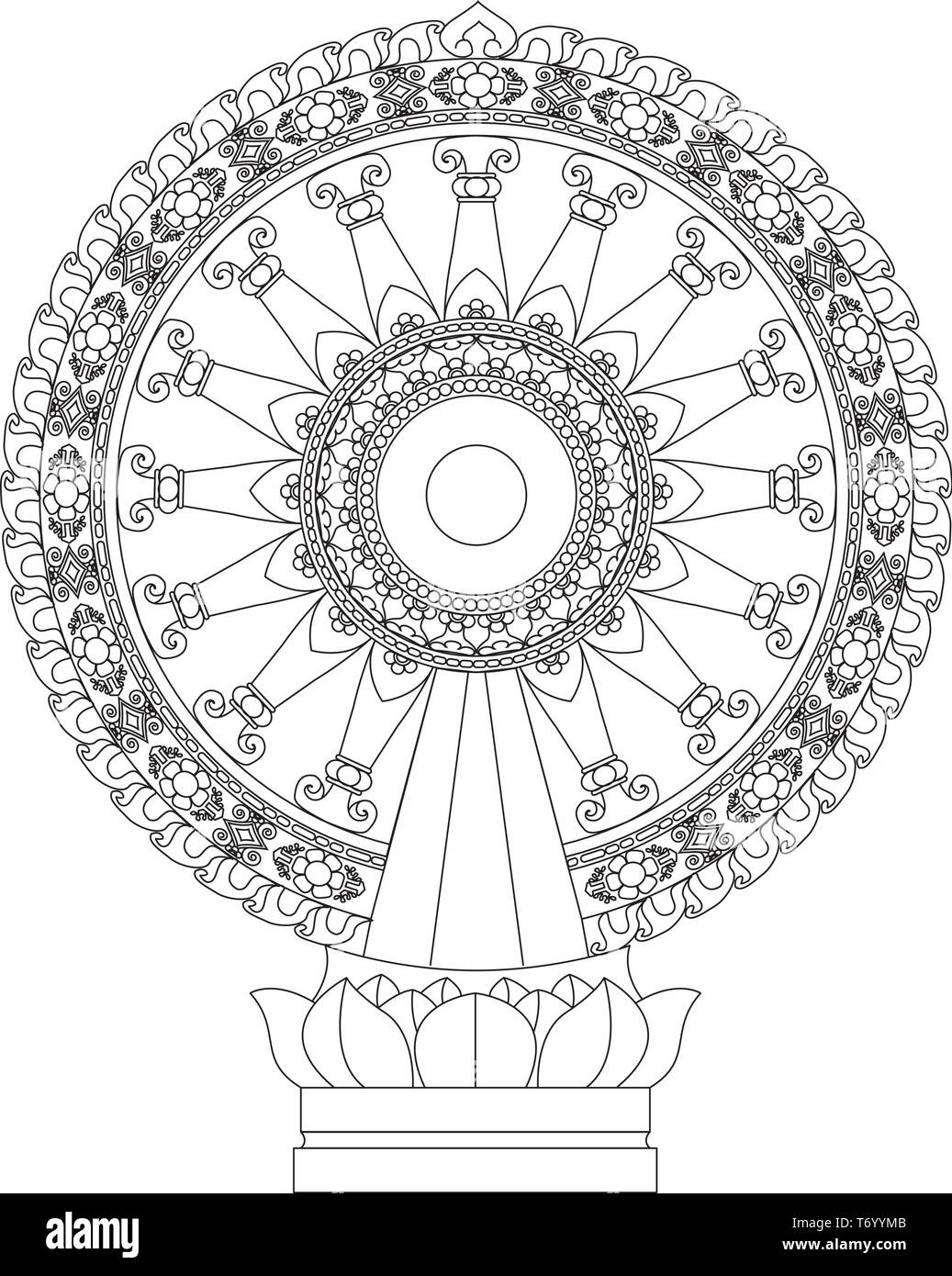 Das Rad des Dhamma Rad des Lebens. Stock Vektor