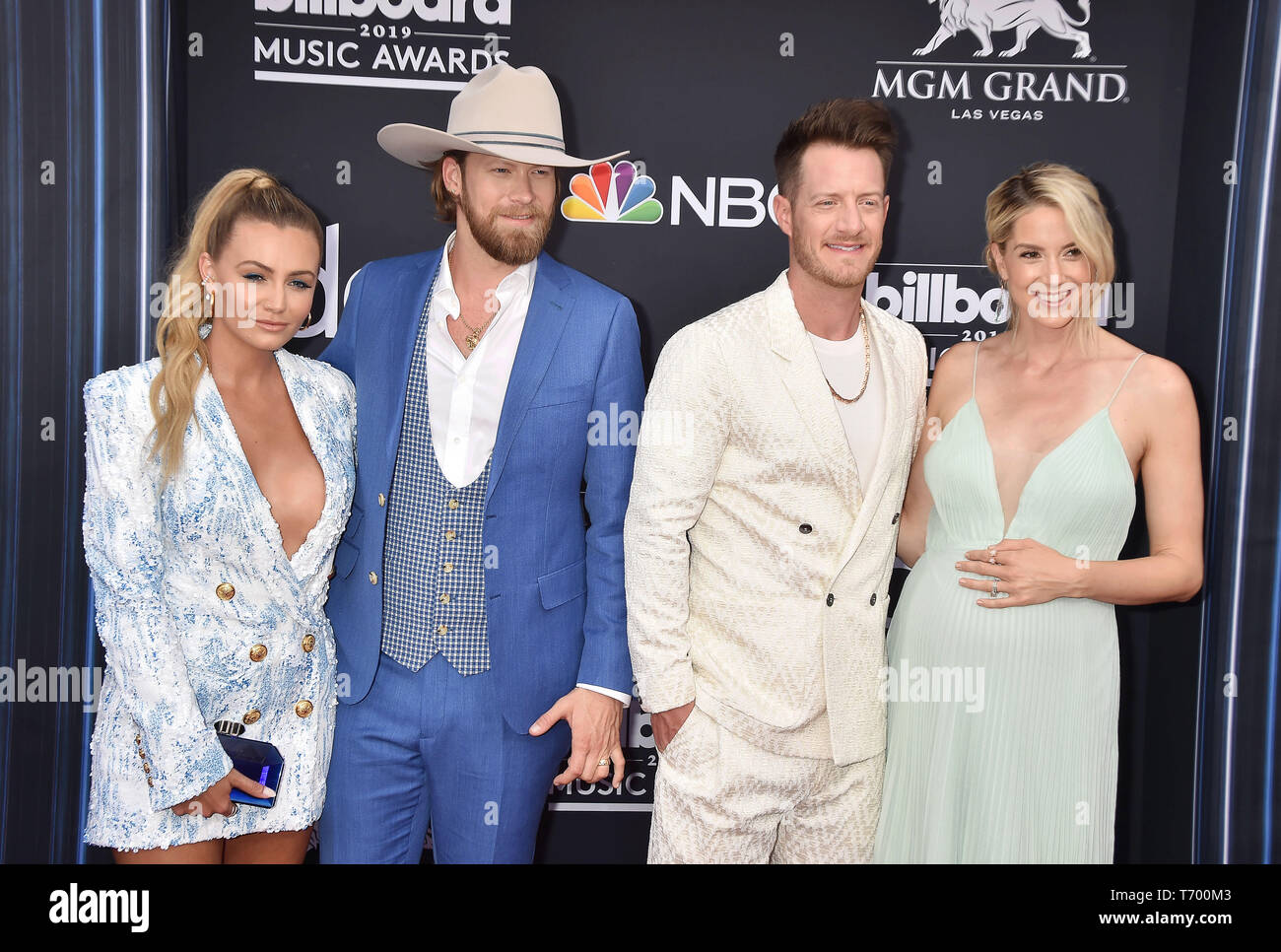 LAS VEGAS, NV - Mai 01: (L-R) Brittney Marie Cole, Brian Kelley und Tyler Hubbard von Florida Georgia Linie, und Hayley Stommel die 2019 Billboard Music Awards im MGM Grand Garden Arena besuchen am 1. Mai 2019 in Las Vegas, Nevada. Stockfoto