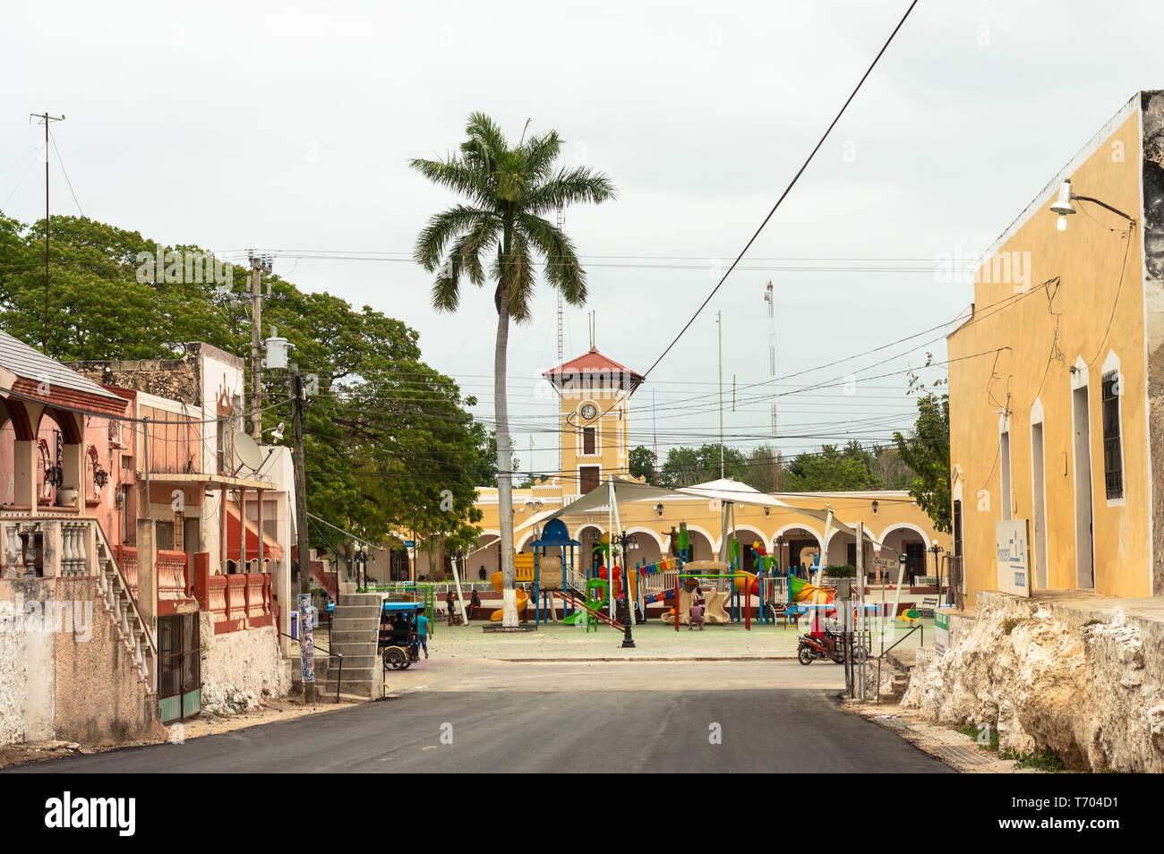 Blick auf den Hauptplatz in Maxcanu, Yucatan. Stockfoto