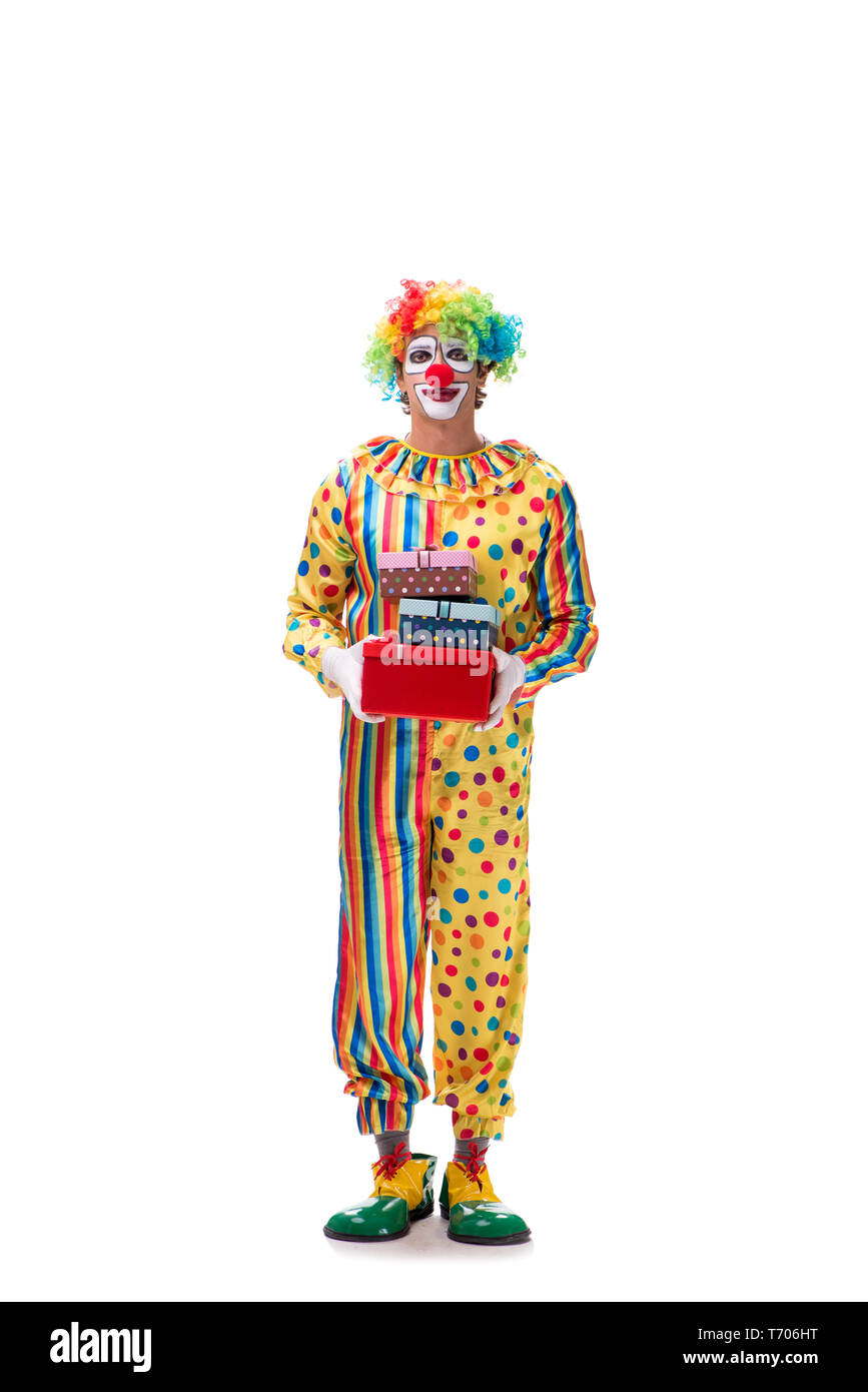 Lustiger Clown isoliert auf weißem Hintergrund Stockfoto