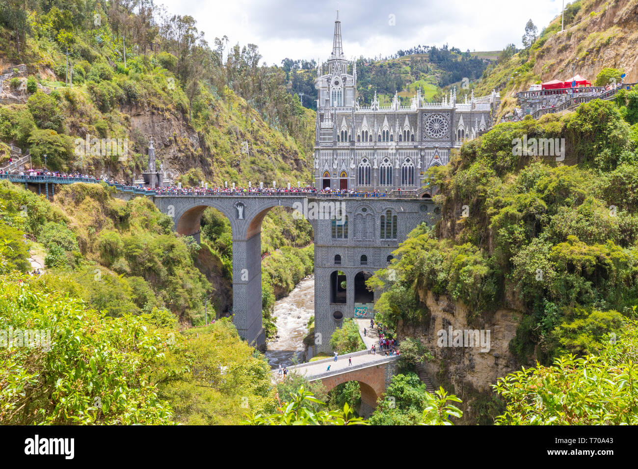 Wallfahrtskirche von Las Lajas Panoramablick Ipiales Stockfoto