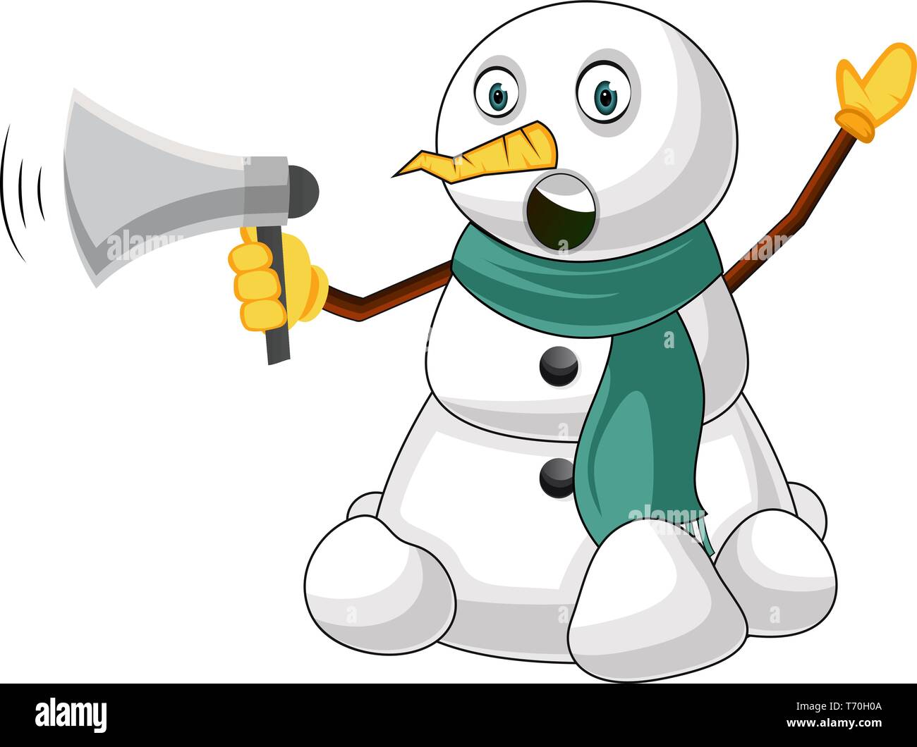 Schneemann mit Megaphon illustration Vektor auf weißem Hintergrund Stock Vektor