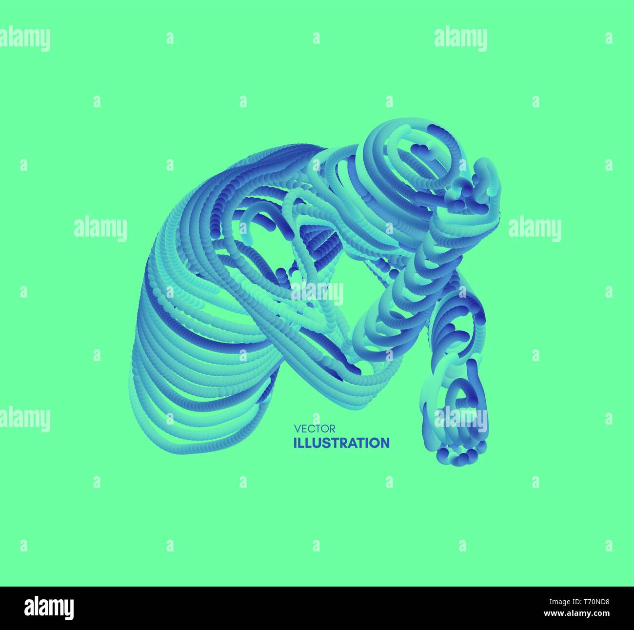 Mann in einem Denker darstellen. Miserabel deprimiert Männer sitzen und denken. 3d-Modell des Menschen. Psychologie oder Philosophie Konzept. Vector Illustration. Stock Vektor