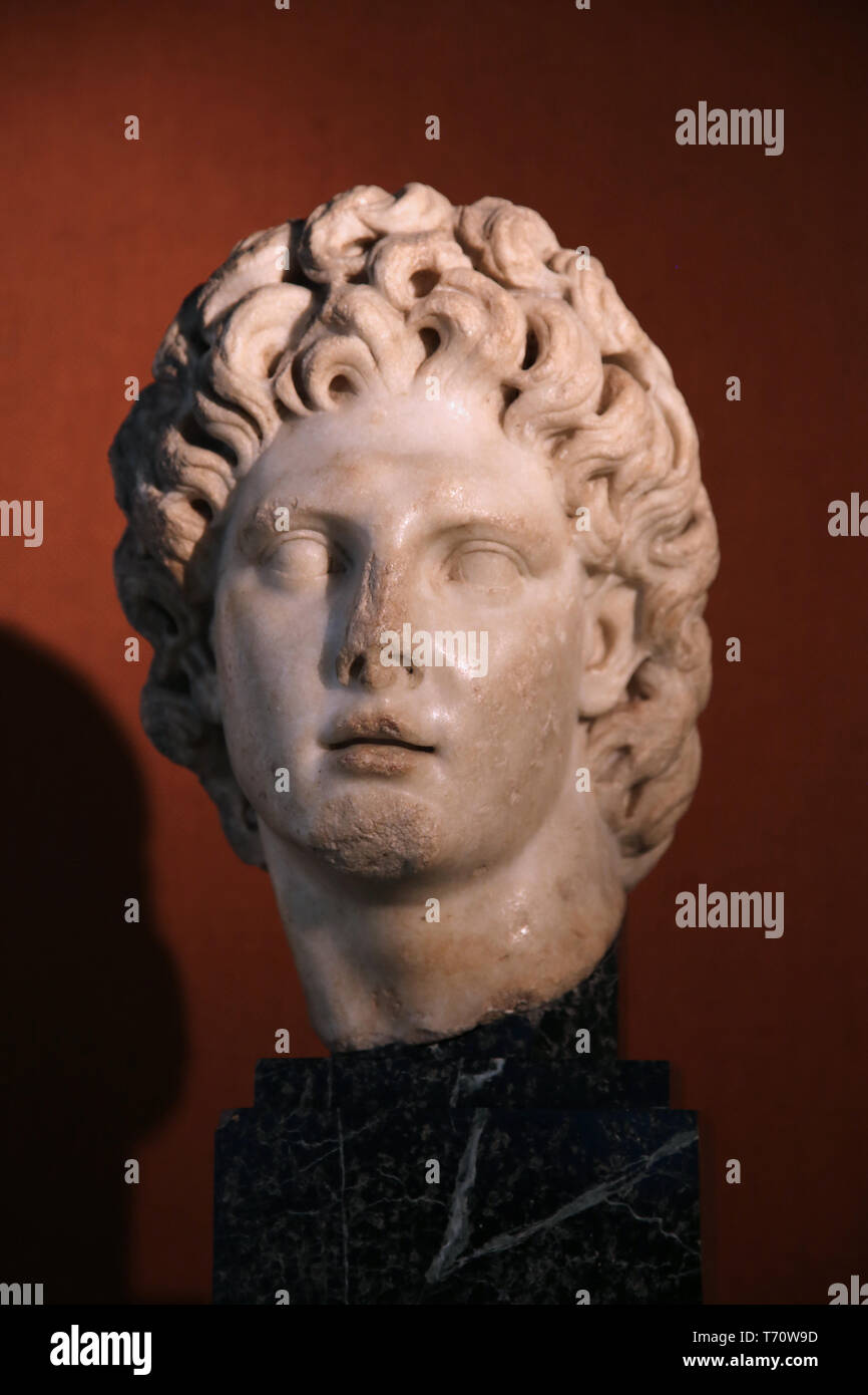 Alexander der Große (356 v. Chr.-323 v. Chr.). Italica, Andalusien. 117-138 AD. Spanien. Das archäologische Museum von Sevilla. Andalusien. Spanien. Stockfoto