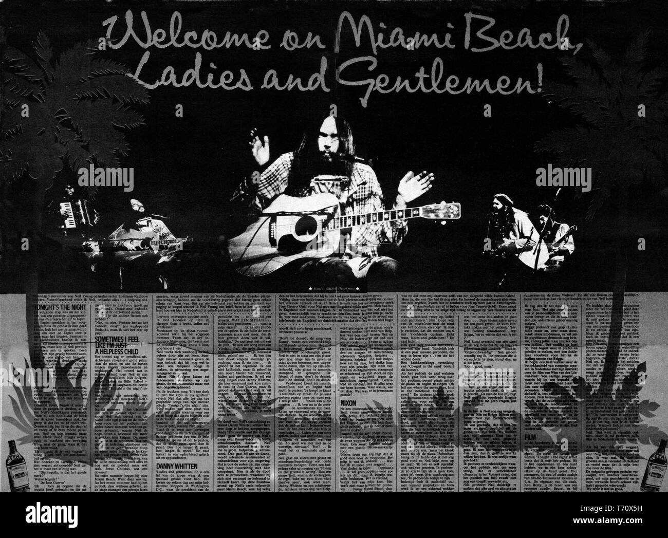 1974 Inlay aus Artikel aus dem niederländischen Magazin Oor (EAR) in Neil Young heute Abend ist die Nacht album Stockfoto