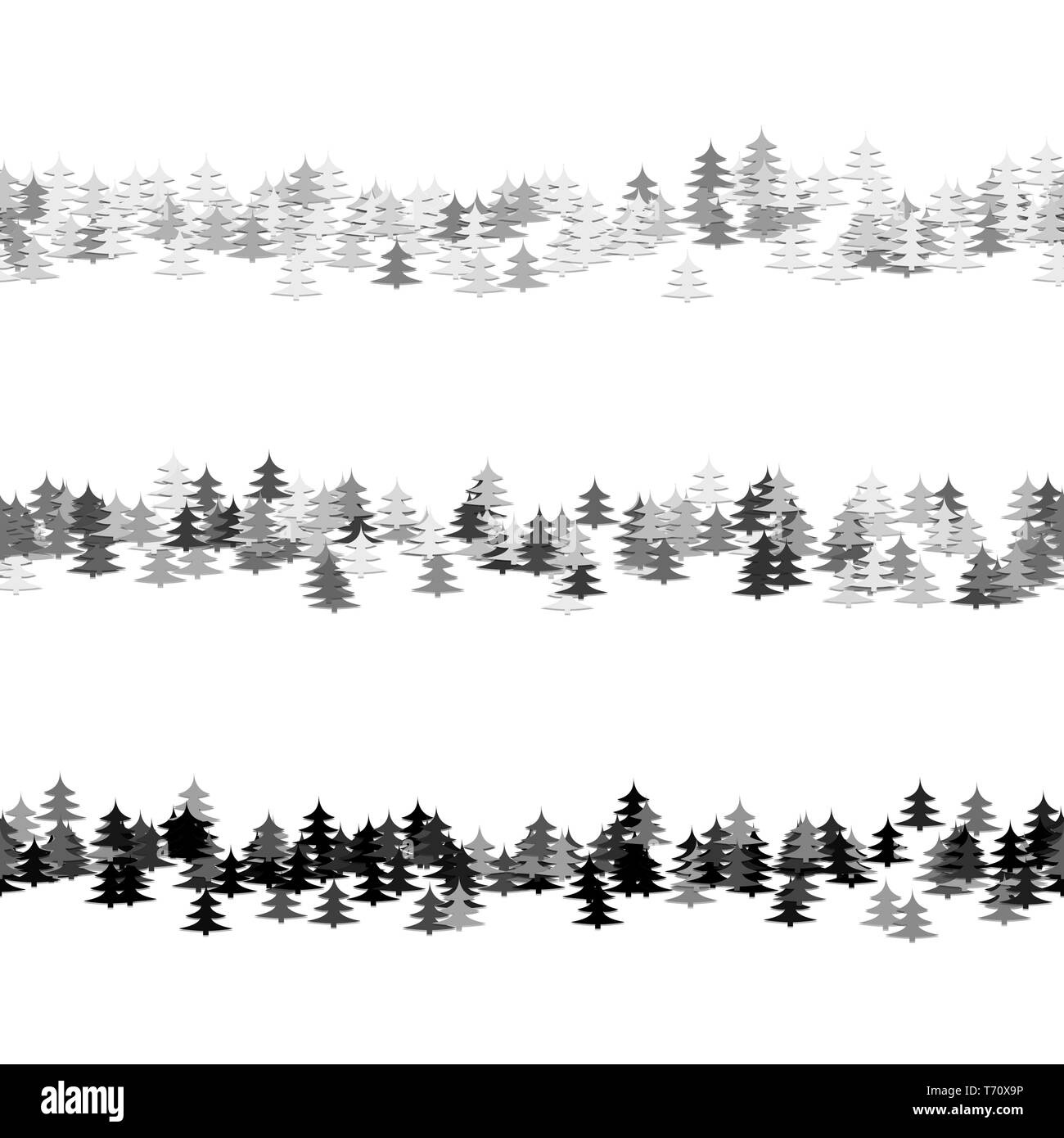 Grau nahtlose random Pine Tree pattern Absatz Trennlinie einstellen Stock Vektor