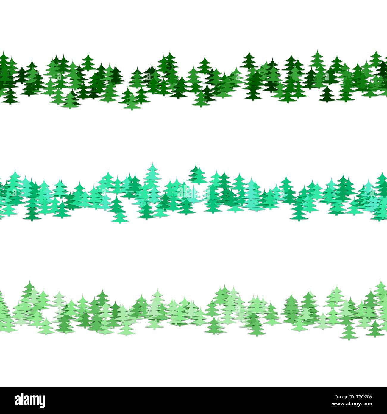 Nahtlose Green Pine Tree pattern Absatz Trennlinie einstellen Stock Vektor