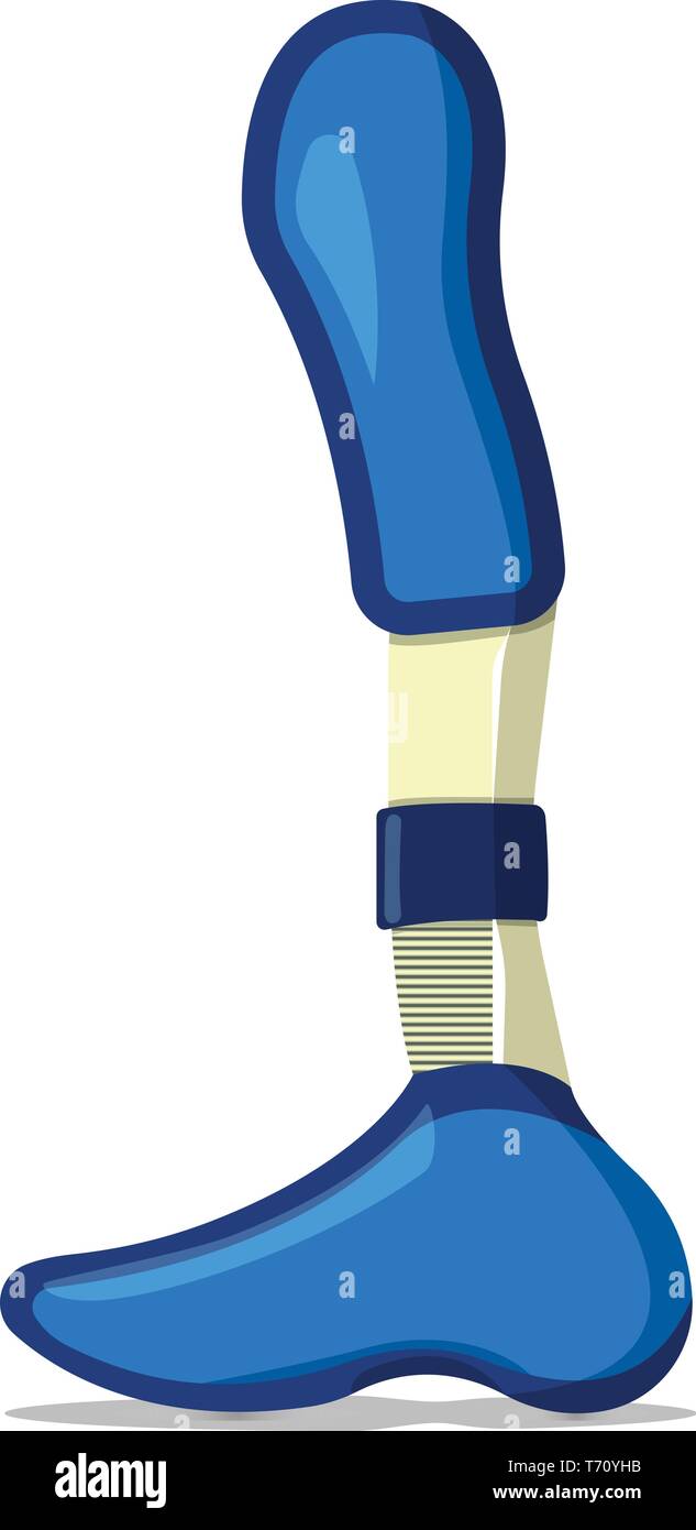 Bein Prothese Logo und Symbol. Cyber Prothese label für Web auf weißem Hintergrund. Cartoon Vector Illustration. Stock Vektor