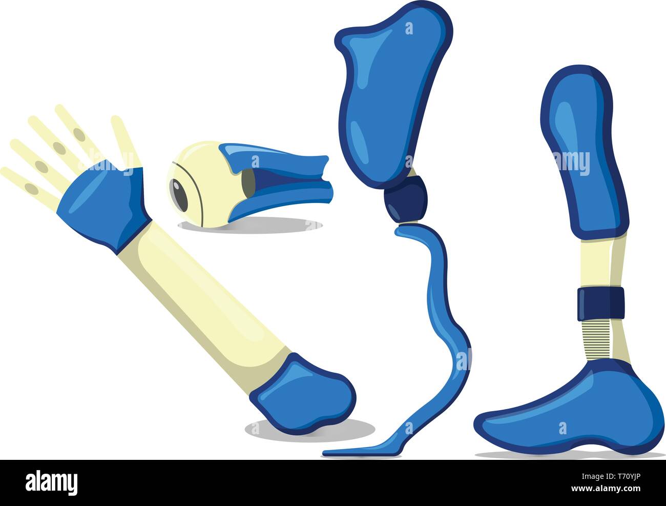 Einstellen der Prothese Logo und Symbol. Cyber Prothese label für Web auf weißem Hintergrund. Cartoon Vector Illustration. Stock Vektor