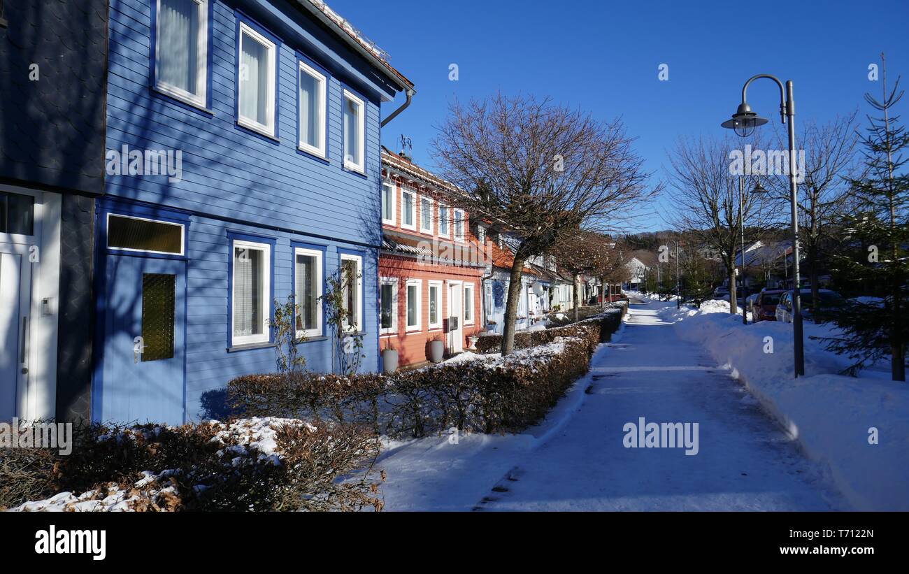 Häuserreihe in Sankt Andreasberg, Harz Stockfoto