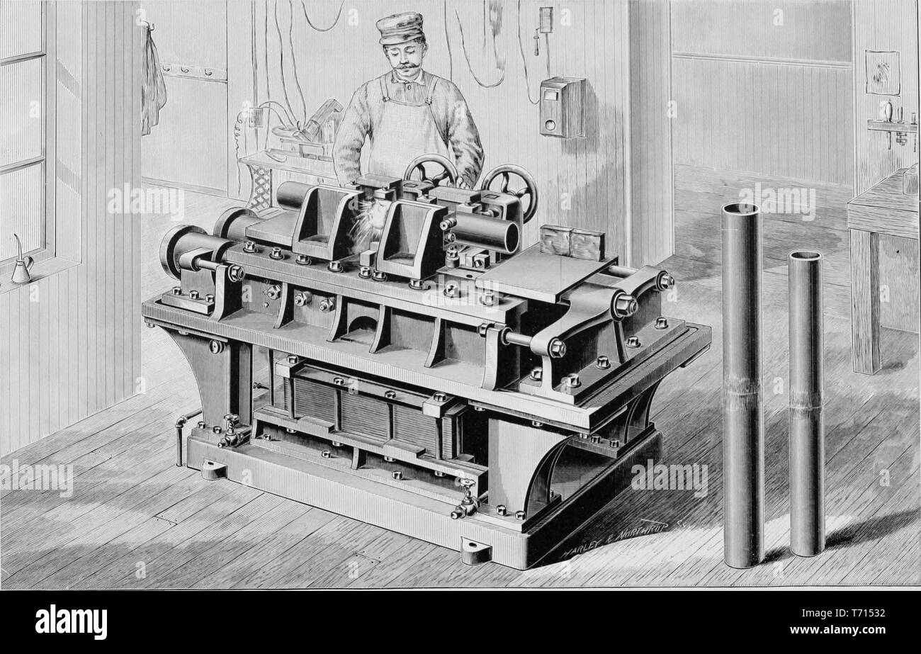 Gravur der Thomson Prozess der elektrischen Schweißarbeiten, aus dem Buch 'Modern Mechanismus" von Park Benjamin, 1892. Mit freundlicher Genehmigung Internet Archive. () Stockfoto