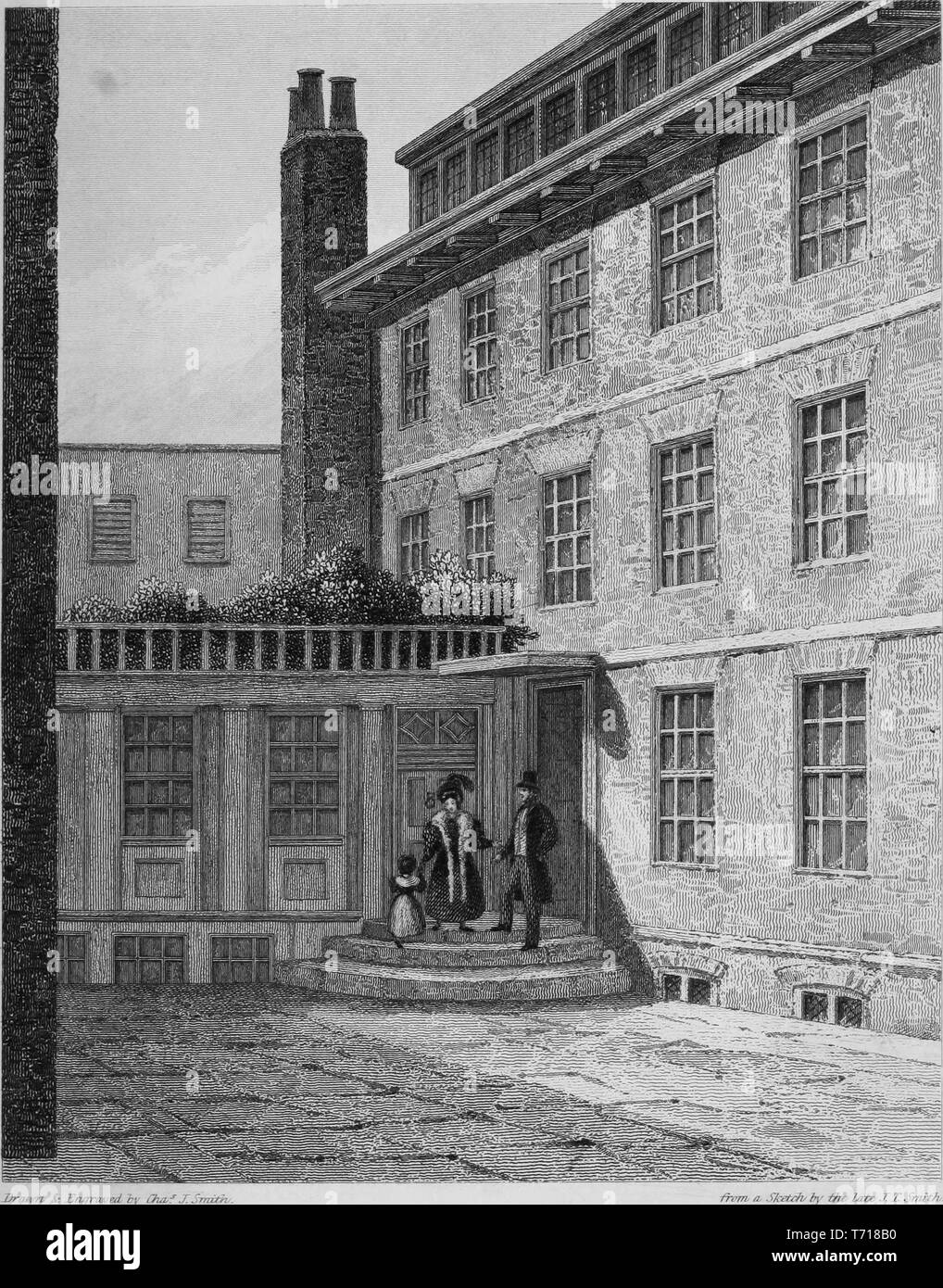 Gravieren von Dr. Samuel Johnson's Haus in der Fleet Street in London, ein englischer Schriftsteller und Lexikograph, aus dem Buch "Johnsoniana; oder, Ergänzung zum Boswell' von James Boswell, 1836. Mit freundlicher Genehmigung Internet Archive. () Stockfoto