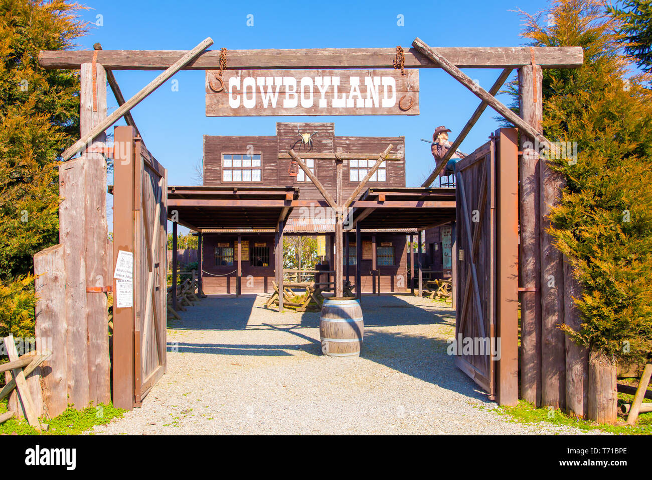 Theme Park namens cowboyland Eingang Stockfoto